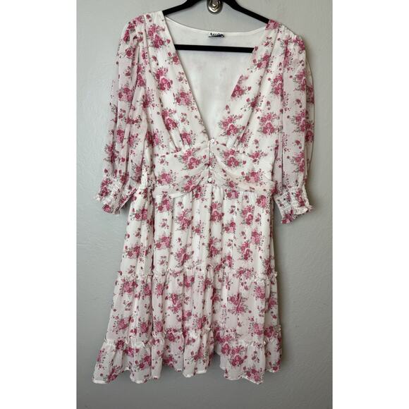 ARULA Dresses & Skirts - Arula Puff Sleeve Milkmaid Midi Dress Womens Sz C 3X Pink Babydoll Fairycore
